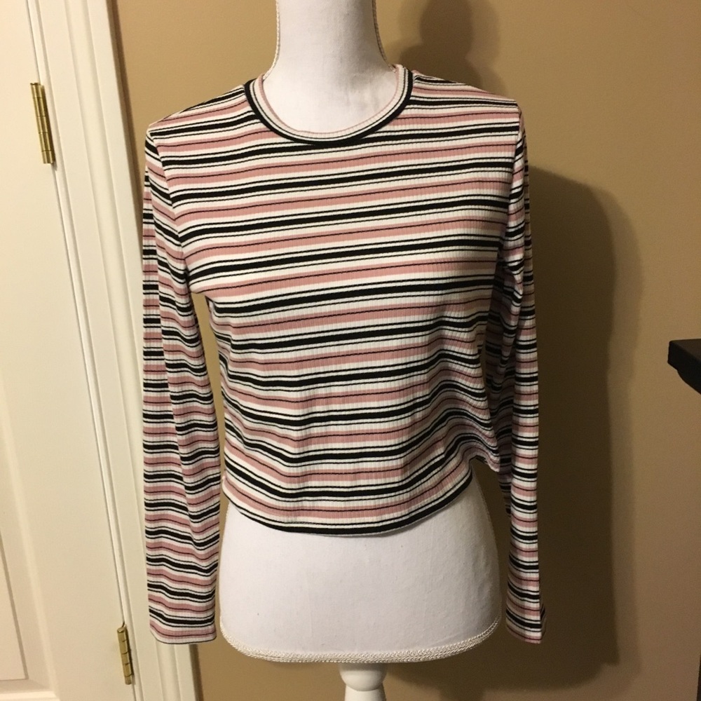 Pink White and Black Striped Top